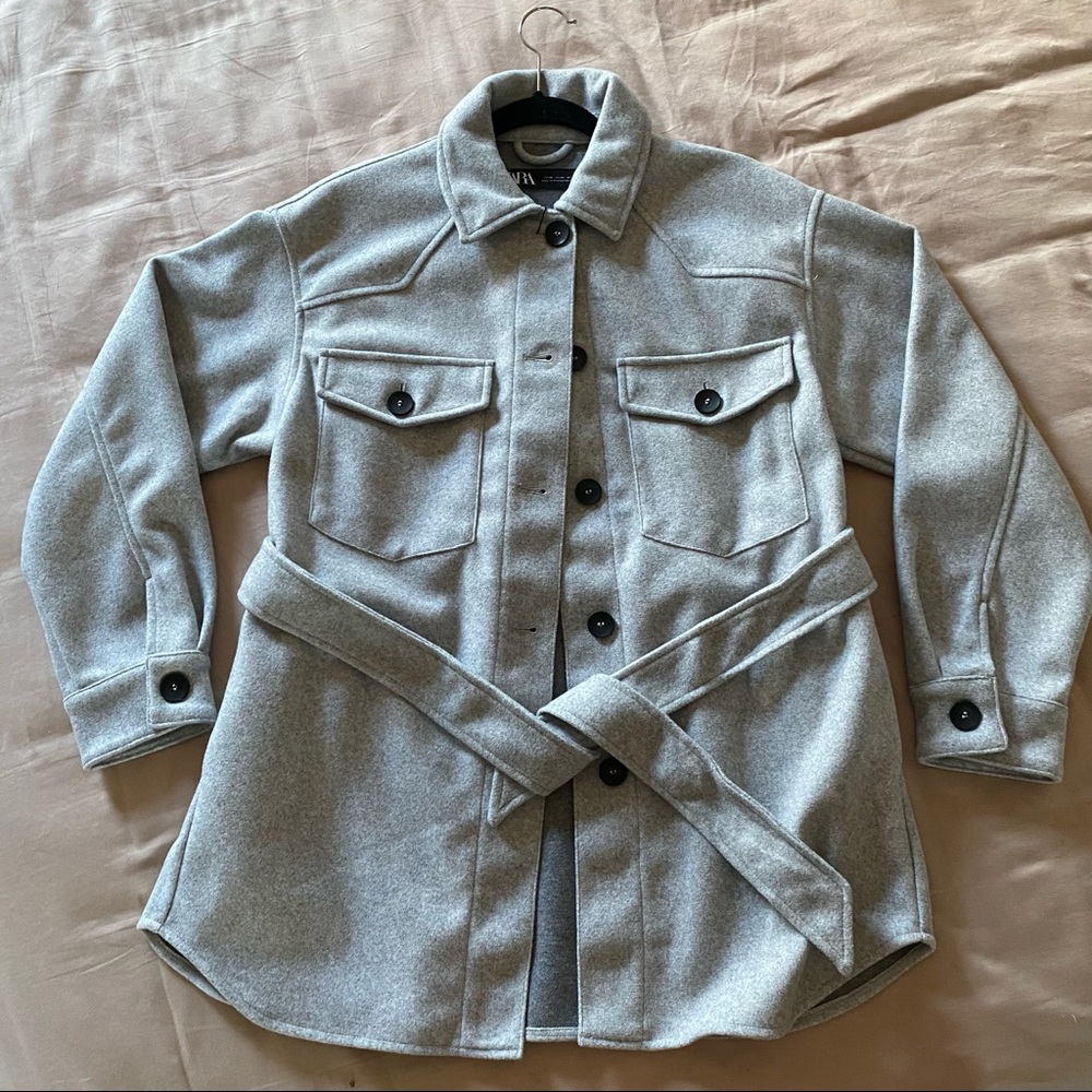 Zara soft belted over shirt in grey